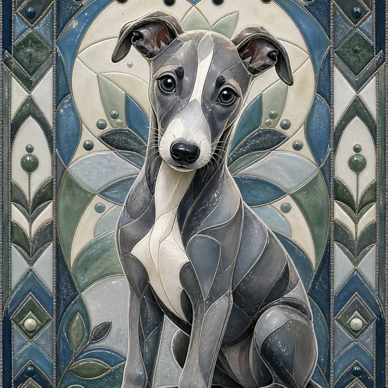 Greyhound portrait — glass fusing