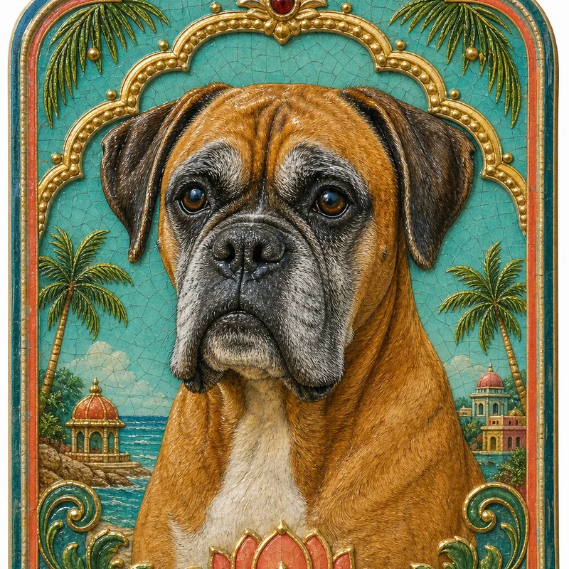 Boxer portrait — hindu tanjore
