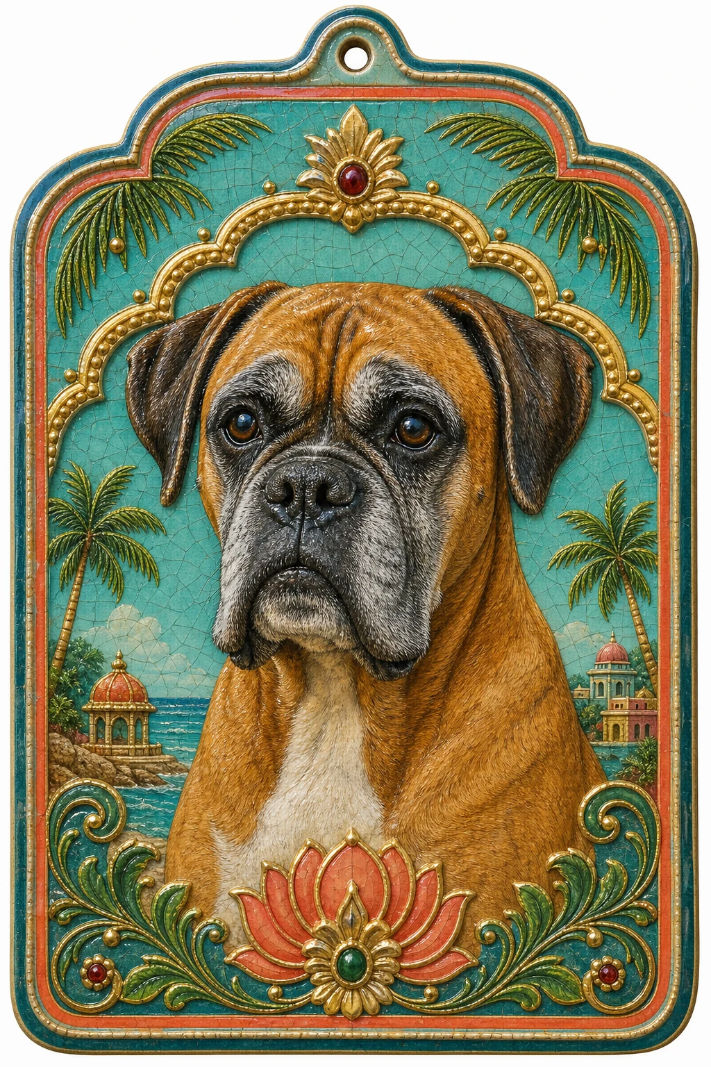 Mabel the Boxer — Hindu Tanjore pet portrait