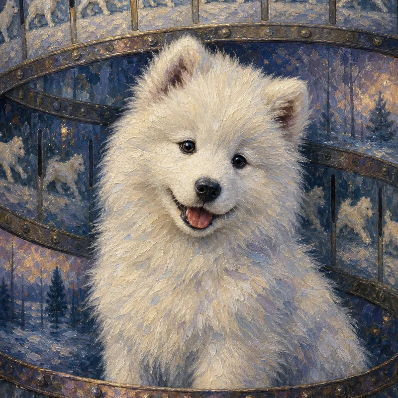 Samoyed portrait — impressionist oil