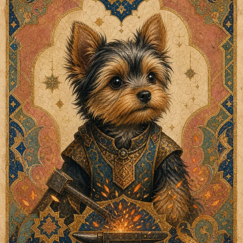 Yorkshire Terrier portrait — islamic geometric illumination