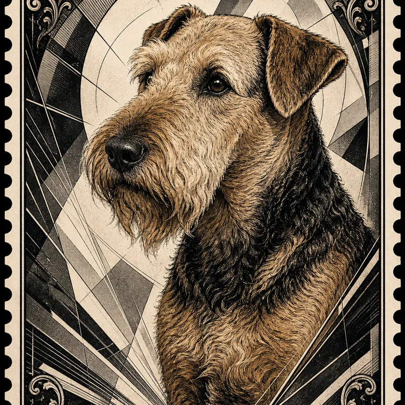 Airedale Terrier portrait — italian futurist ink drawing