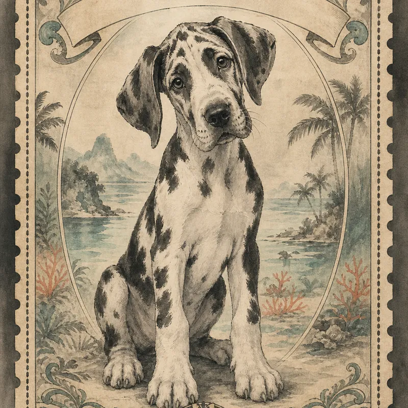 Great Dane portrait — japanese nanga ink wash