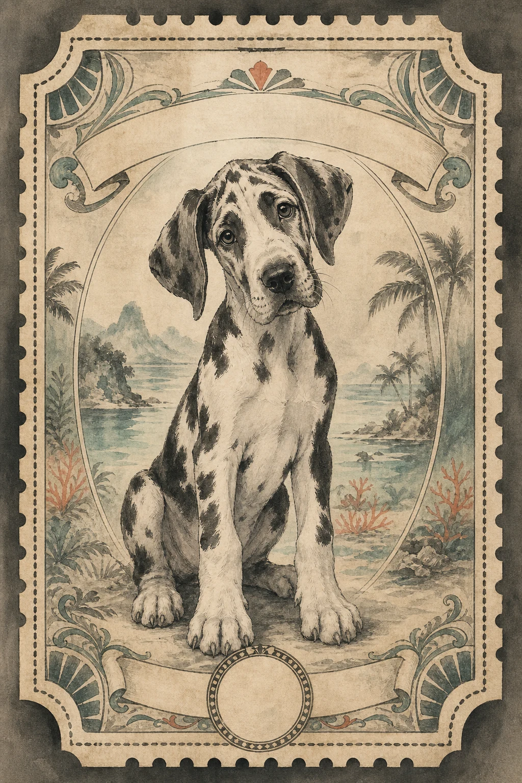 Juno the Great Dane — Japanese Nanga Ink Wash pet portrait