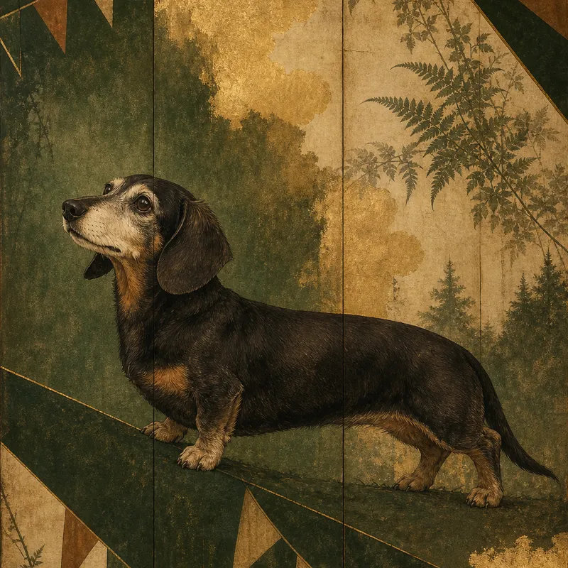 Dachshund portrait — japanese screen painting