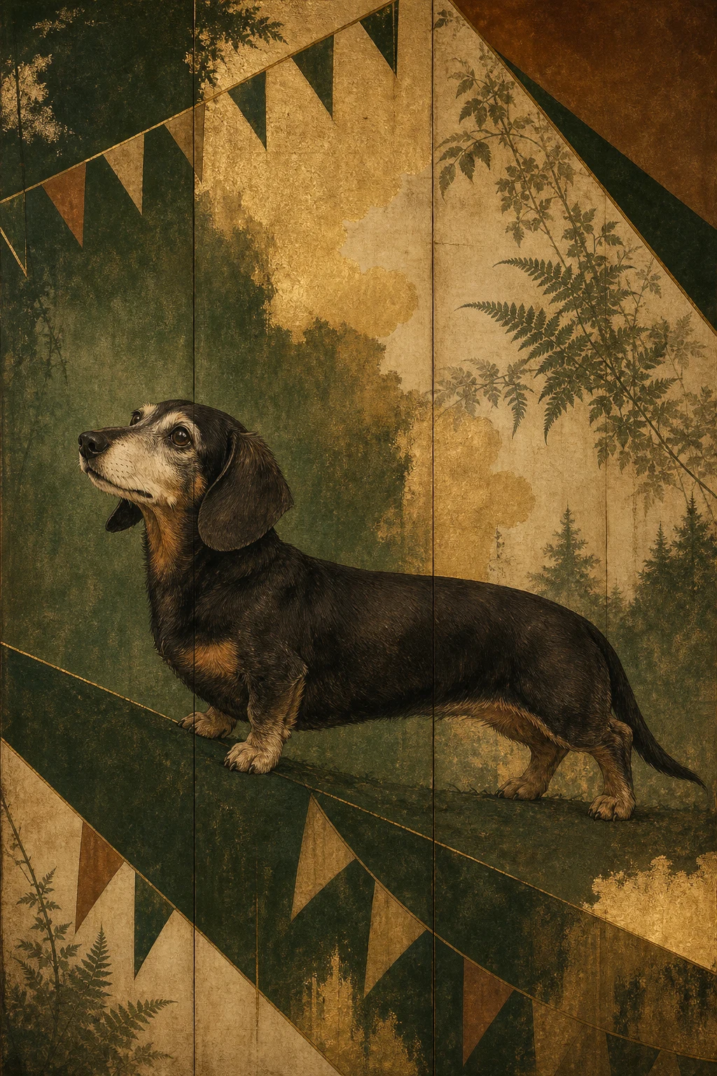 Otto the Dachshund — Japanese Screen Painting pet portrait