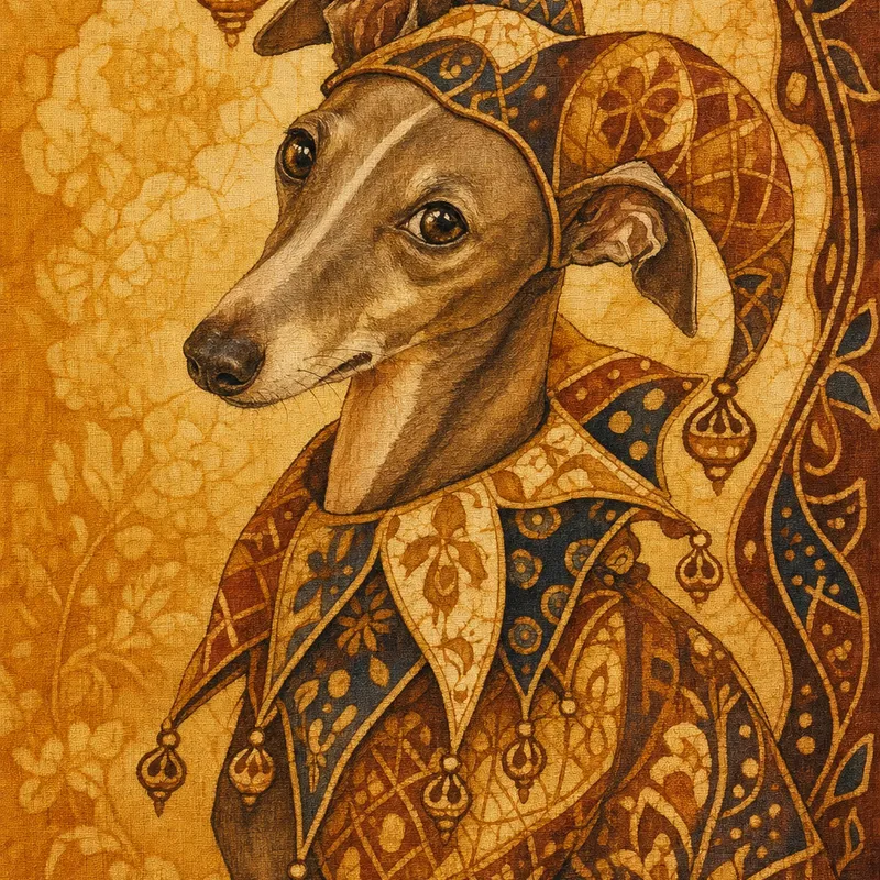 Italian Greyhound portrait — javanese batik on fabric