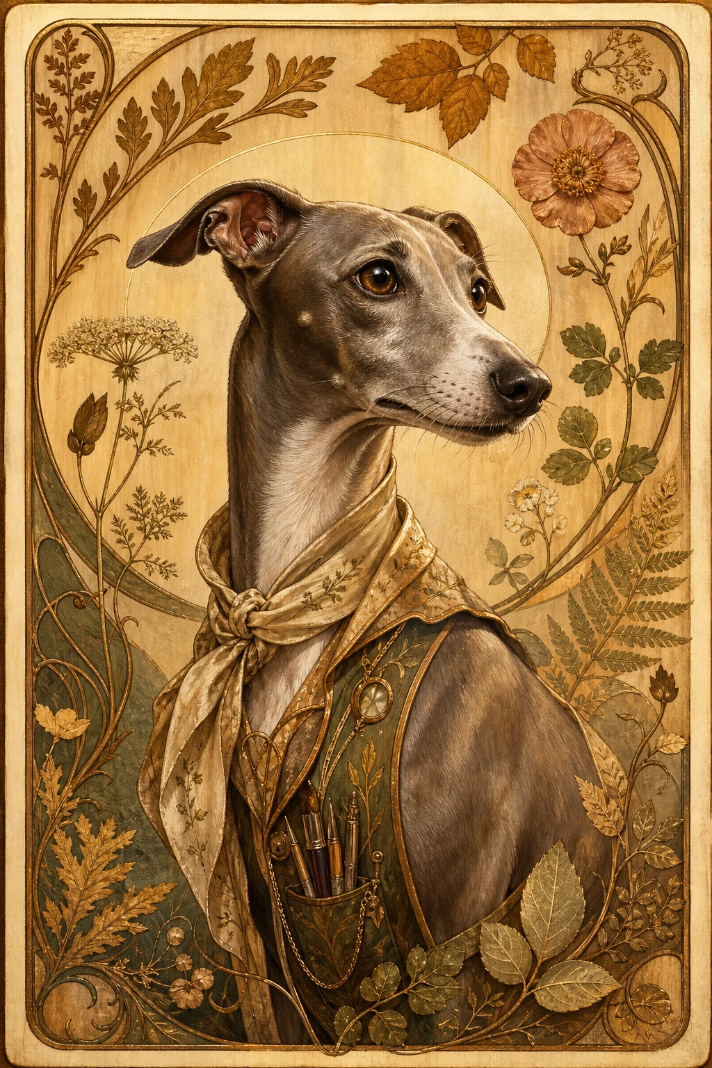Luca the Italian Greyhound — Jugendstil Decorative Painting pet portrait