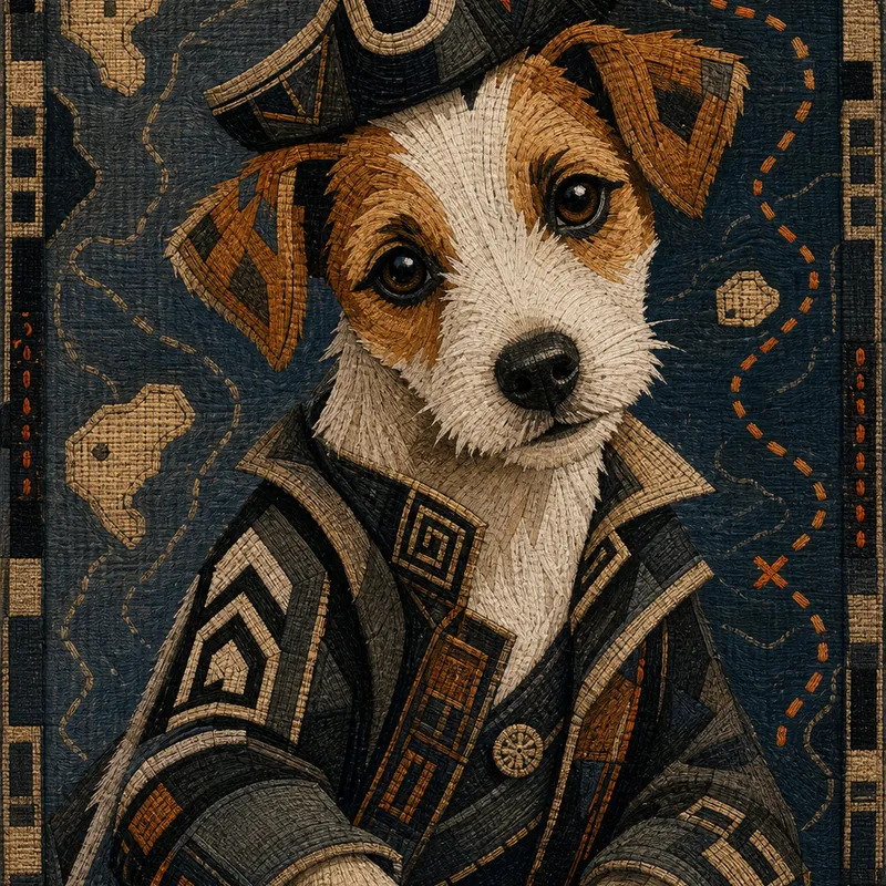 Jack Russell Terrier portrait — kuba raffia textile