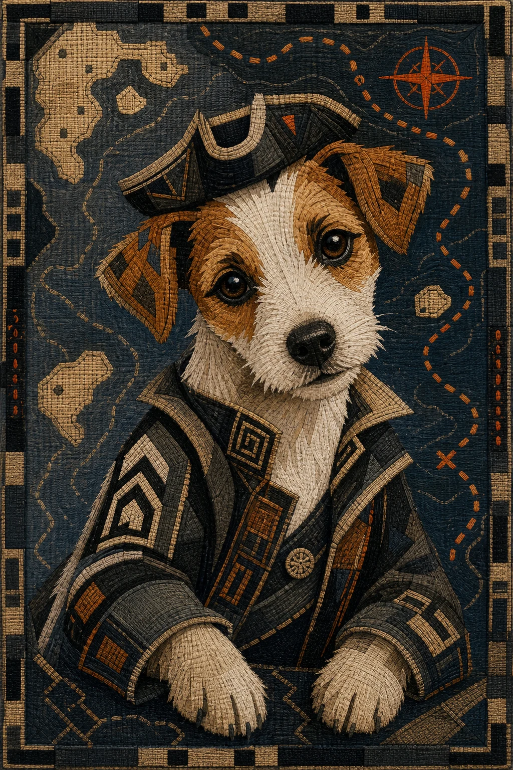 Toby the Jack Russell Terrier — Kuba Raffia Textile pet portrait