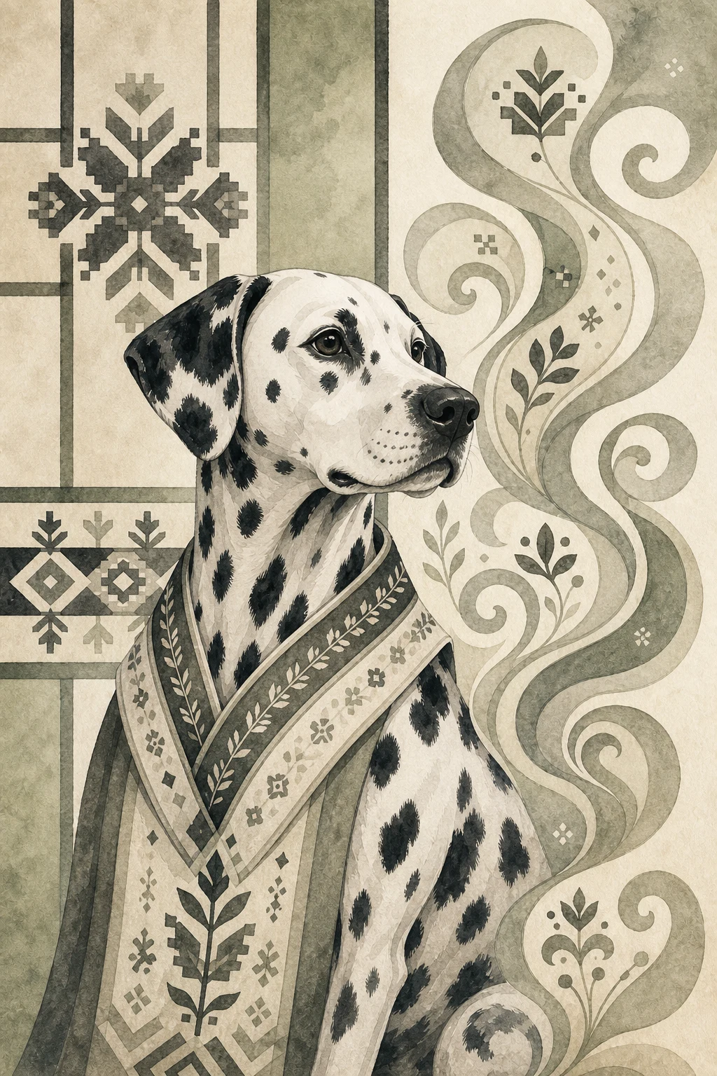 Lumi the Dalmatian — Latvian Folk Painting pet portrait