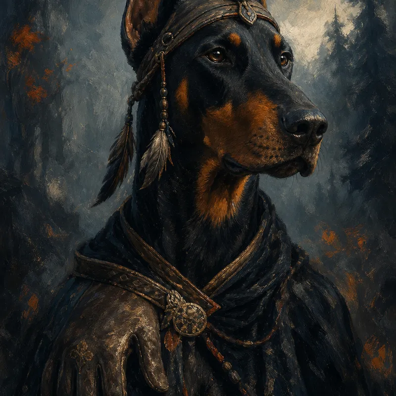Doberman portrait — limited palette zorn