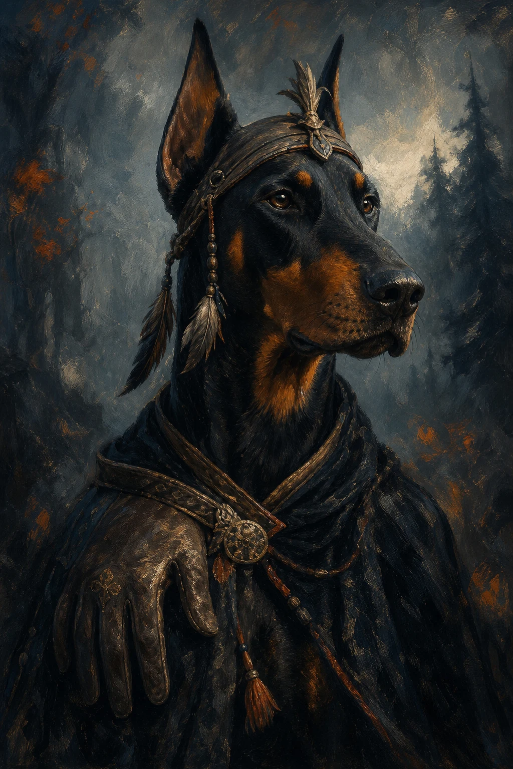 Vesper the Doberman — Limited Palette Zorn pet portrait
