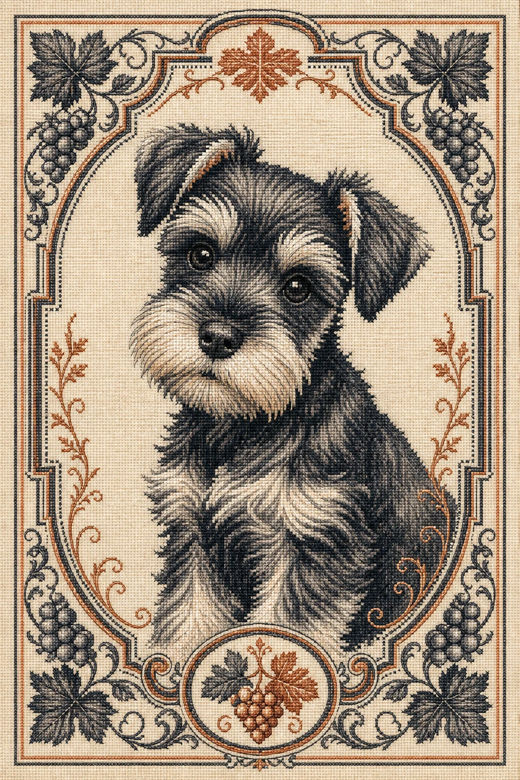 Fig the Miniature Schnauzer — Lithuanian Crossstitch pet portrait