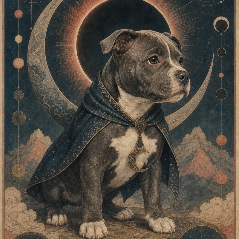 Staffordshire Bull Terrier portrait — lunar eclipse dog