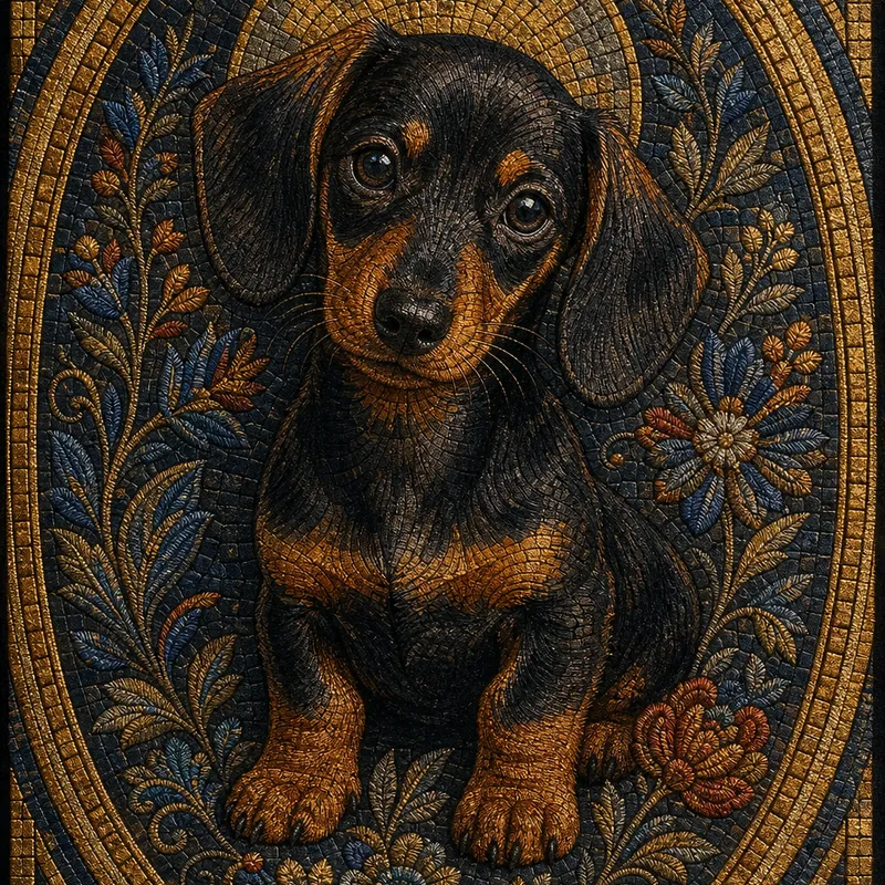 Dachshund portrait — macedonian byzantine mosaic