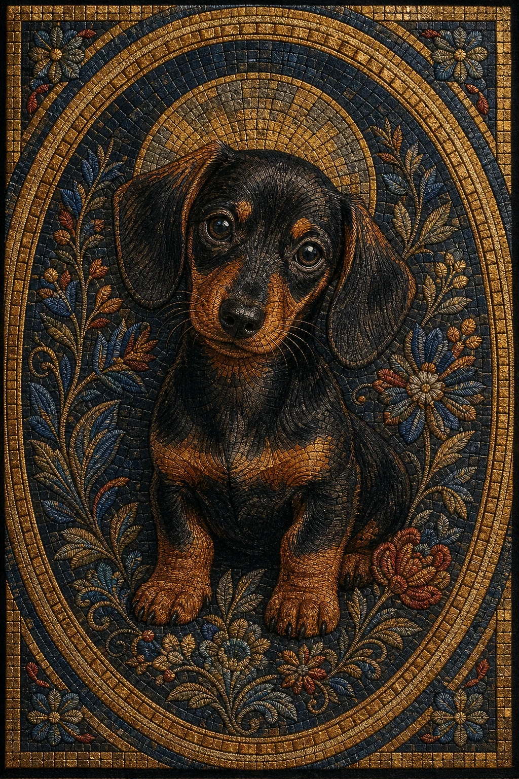 Otto the Dachshund — Macedonian Byzantine Mosaic pet portrait