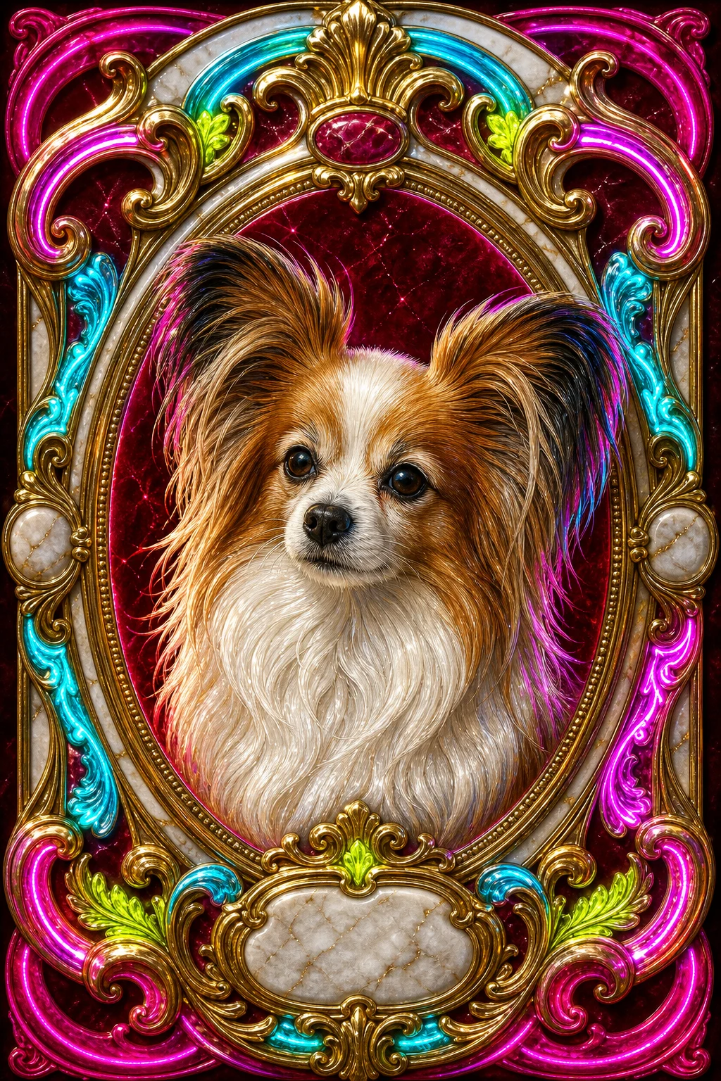 Lulu the Papillon — Maltese Baroque Marble Carving Paint pet portrait