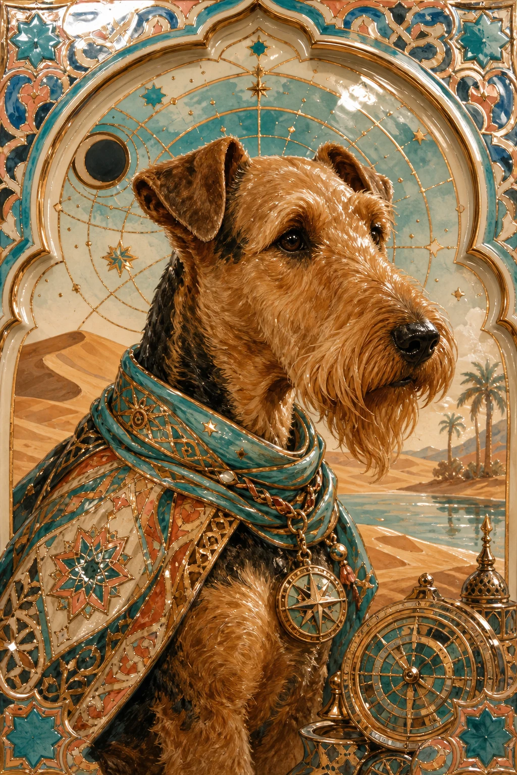 Jasper the Airedale Terrier — Moorish Lusterware pet portrait