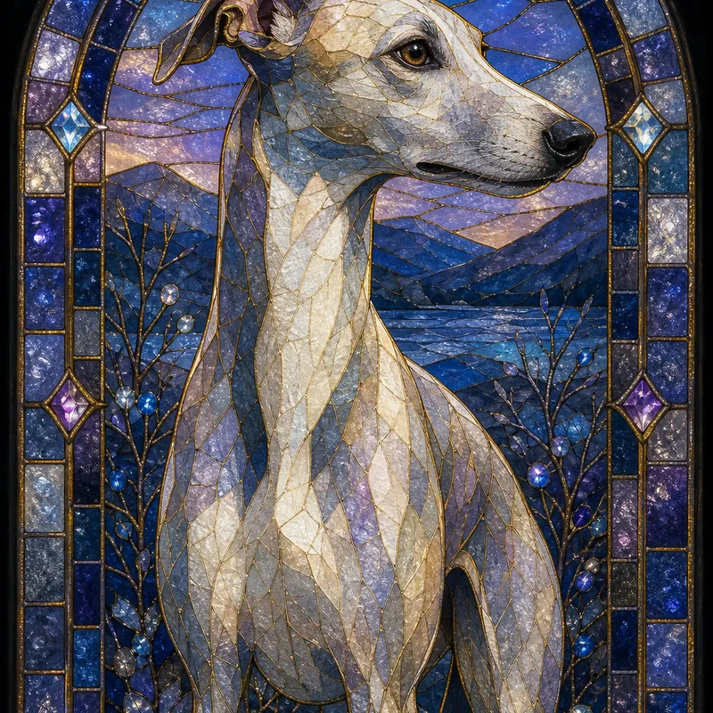 Whippet portrait — mosaic smalti