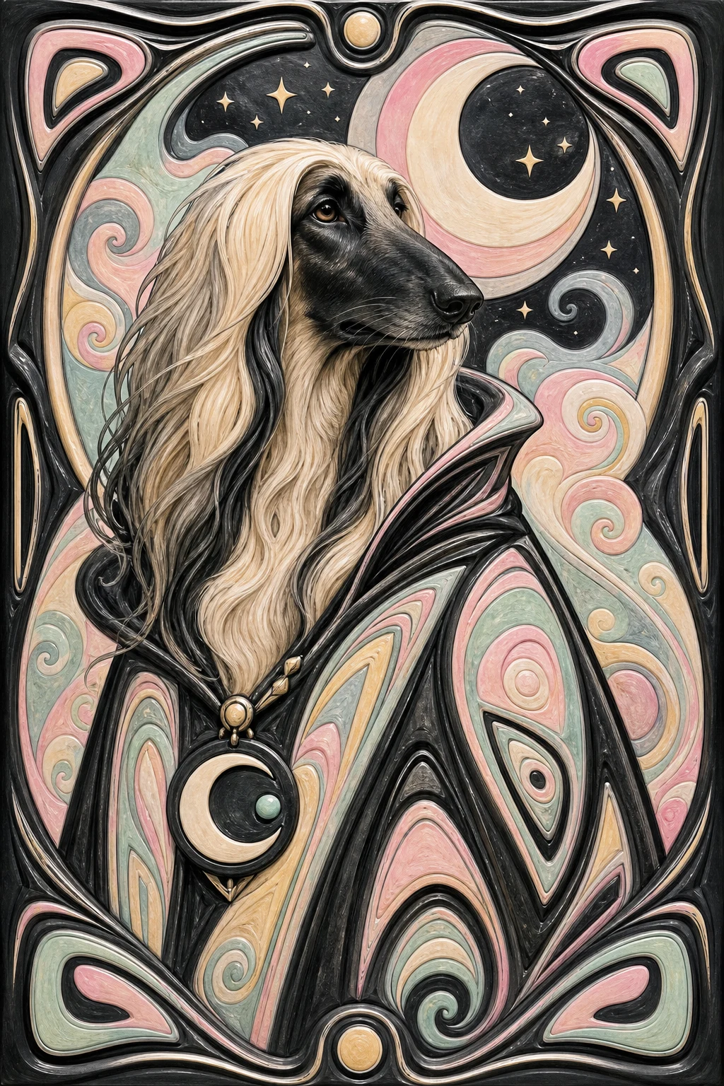 Saffron the Afghan Hound — Pacific Northwest Argillite pet portrait