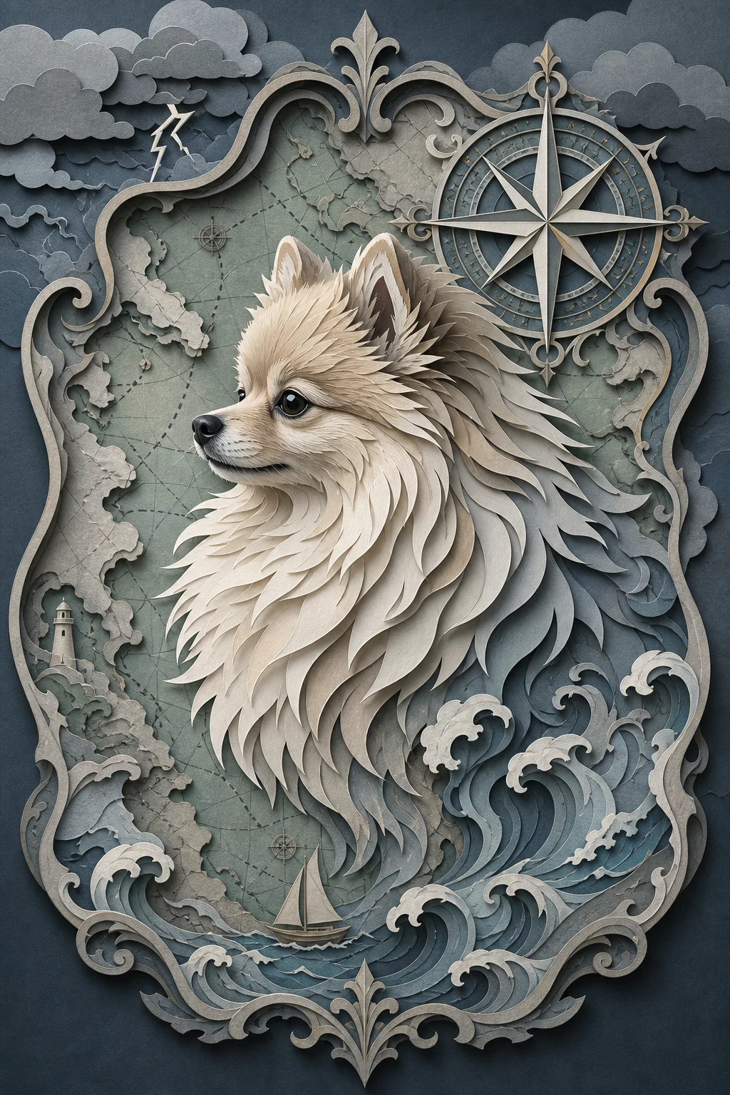 Teddy the Pomeranian — Paper Cut Silhouette pet portrait