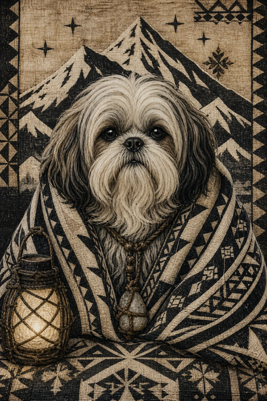 Bao the Shih Tzu — Polynesian Tapa Textile pet portrait