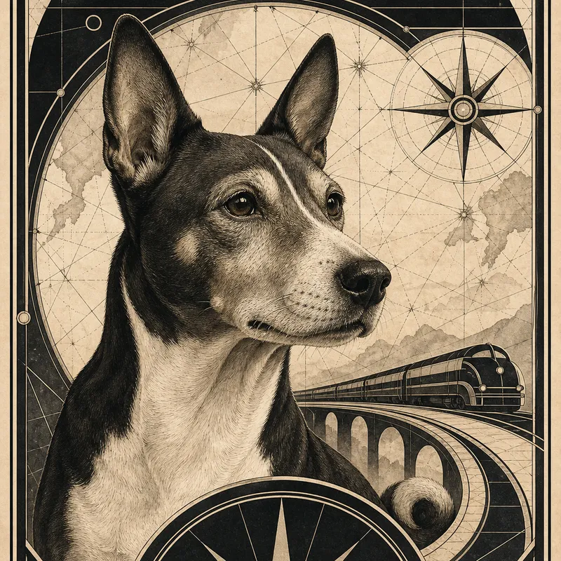 Basenji portrait — portolan ornament