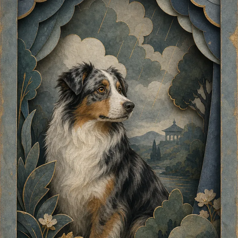 Australian Shepherd portrait — ragamala painting