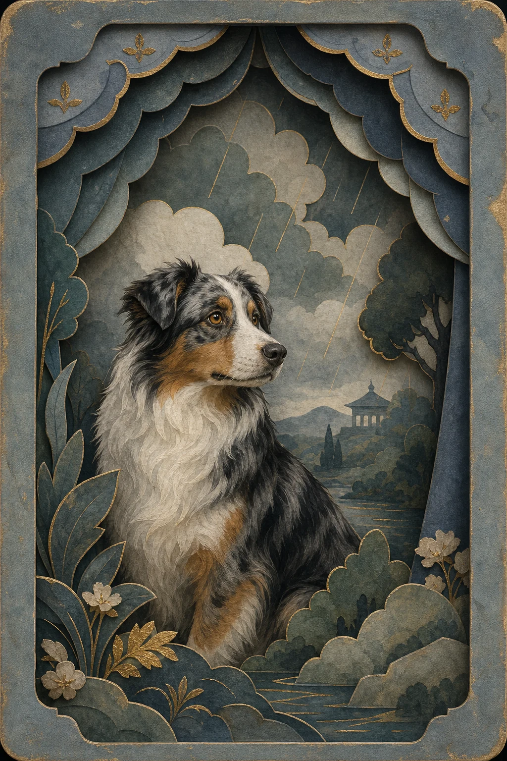 Finn the Australian Shepherd — Ragamala Painting pet portrait