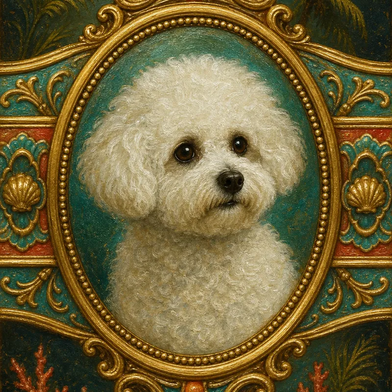 Bichon Frise portrait — renaissance oil