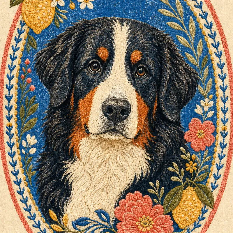 Bernese Mountain Dog portrait — risograph summer print