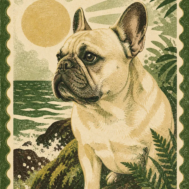 French Bulldog portrait — risograph summer print