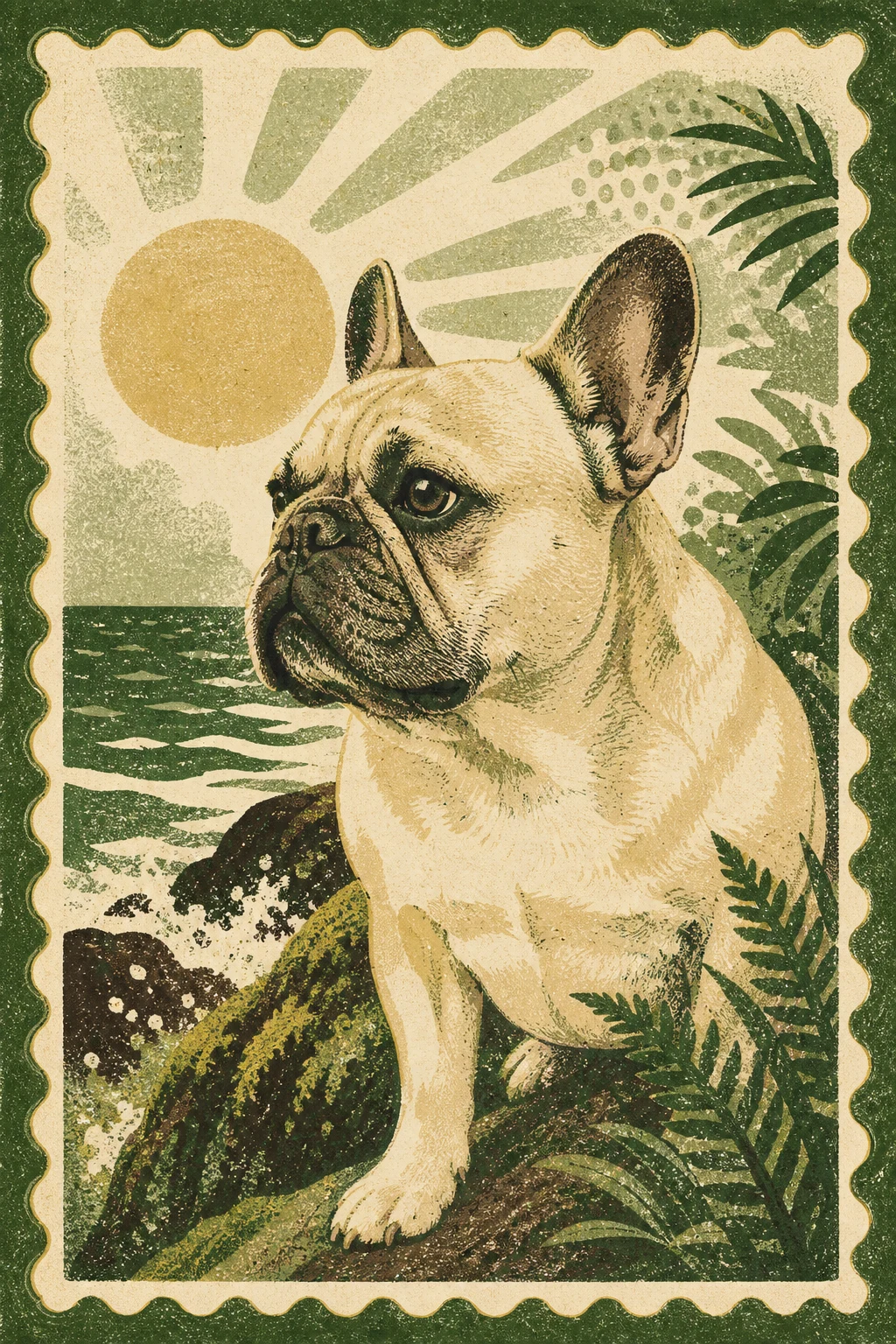 Fern the French Bulldog — Risograph Summer Print pet portrait