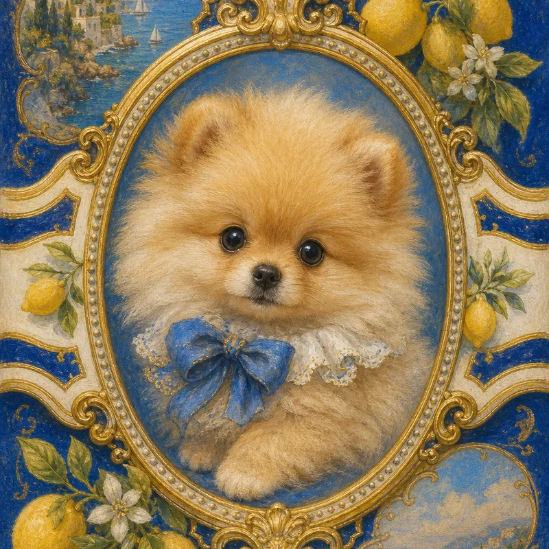 Pomeranian portrait — rococo pastel