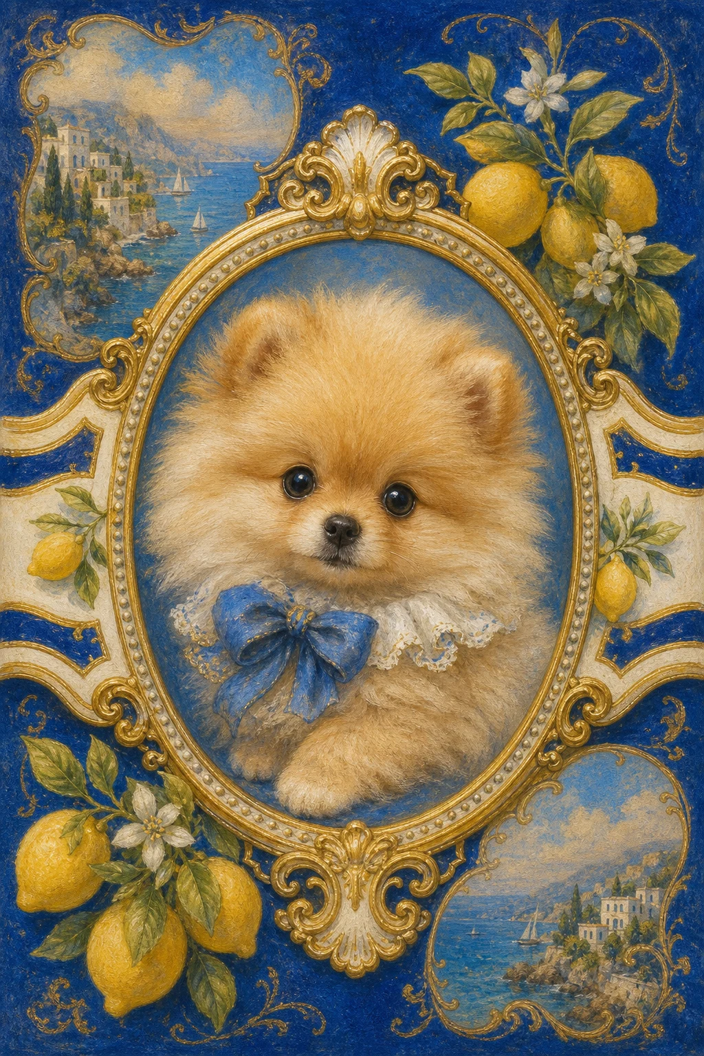 Pip the Pomeranian — Rococo Pastel pet portrait