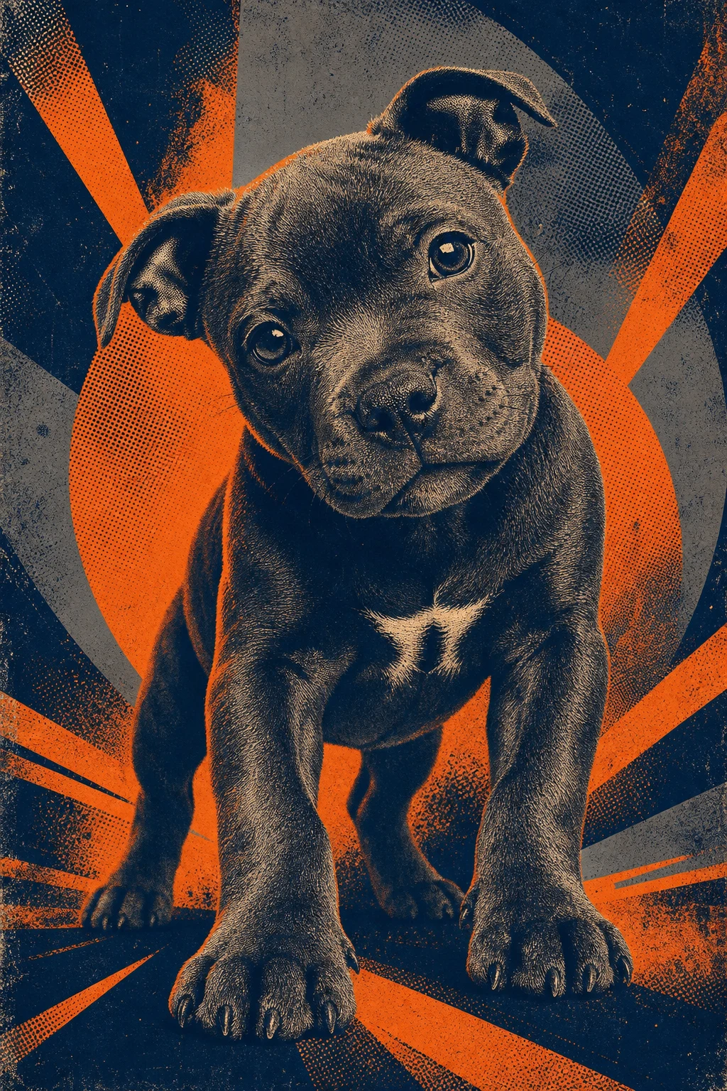 Roo the Staffordshire Bull Terrier — Screenprint Rock Poster pet portrait