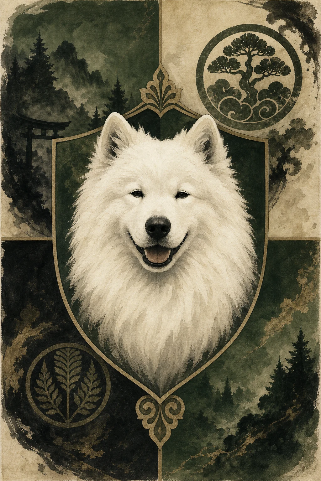 Niko the Samoyed — Shinto Sacred Scroll pet portrait