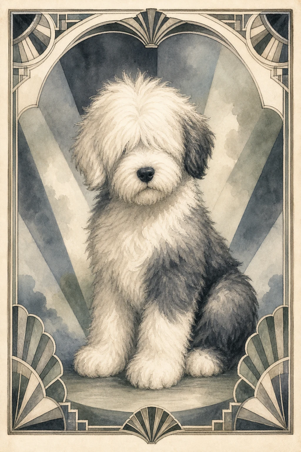 Bertie the Old English Sheepdog — Storybook Watercolour pet portrait