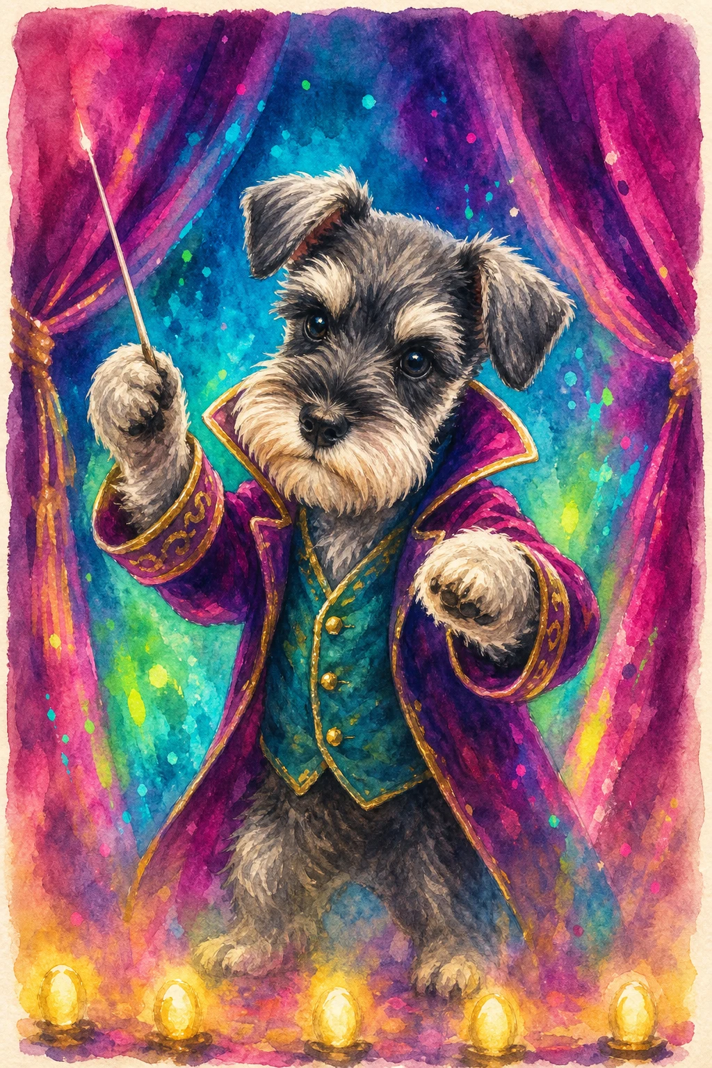 Otto the Miniature Schnauzer — Storybook Watercolour pet portrait