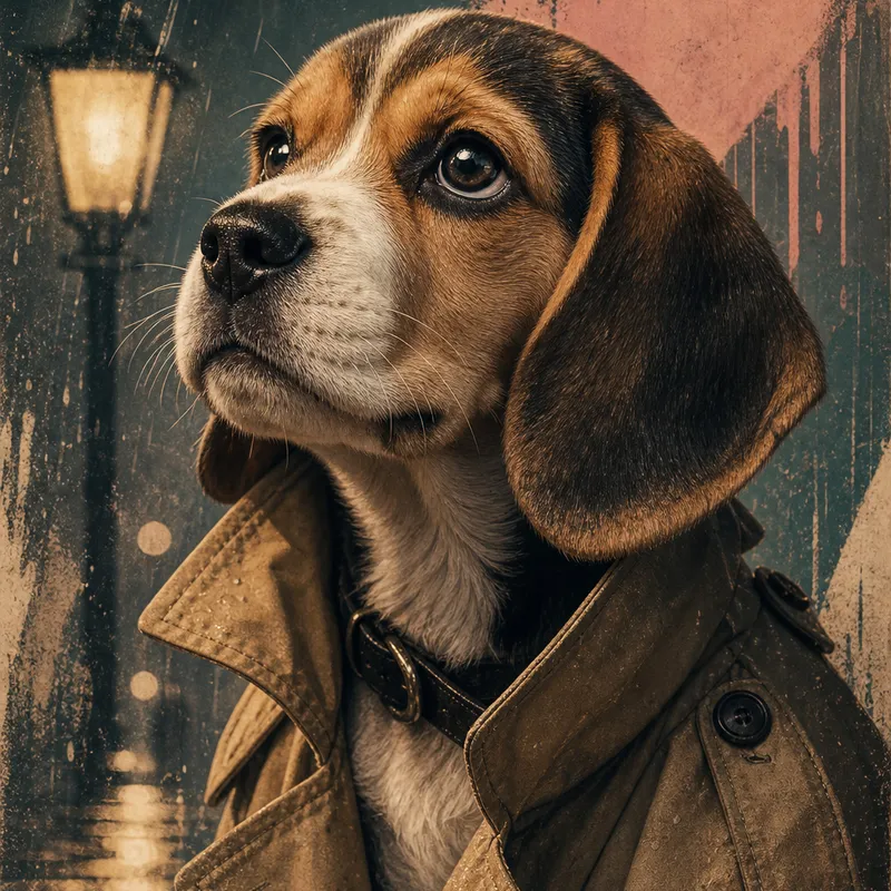 Beagle portrait — studio canvas realism
