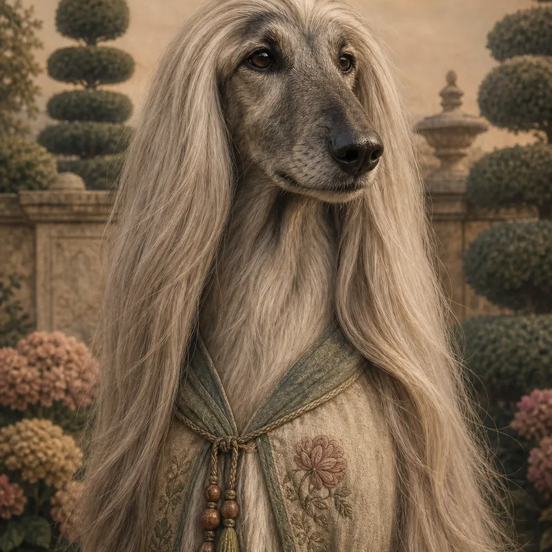 Afghan Hound portrait — studio canvas realism