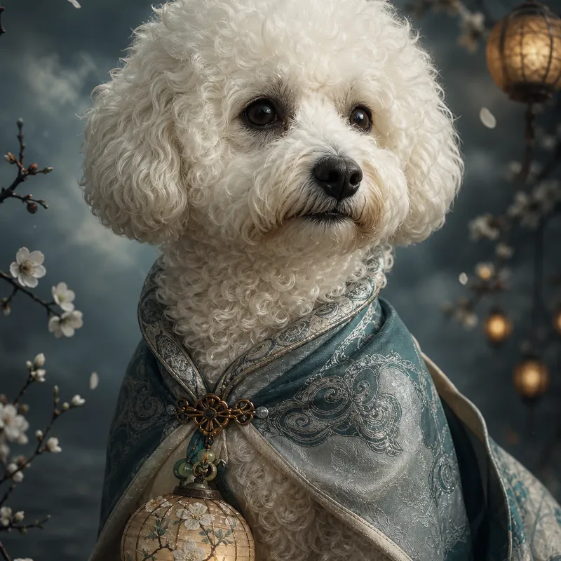 Bichon Frise portrait — studio canvas realism
