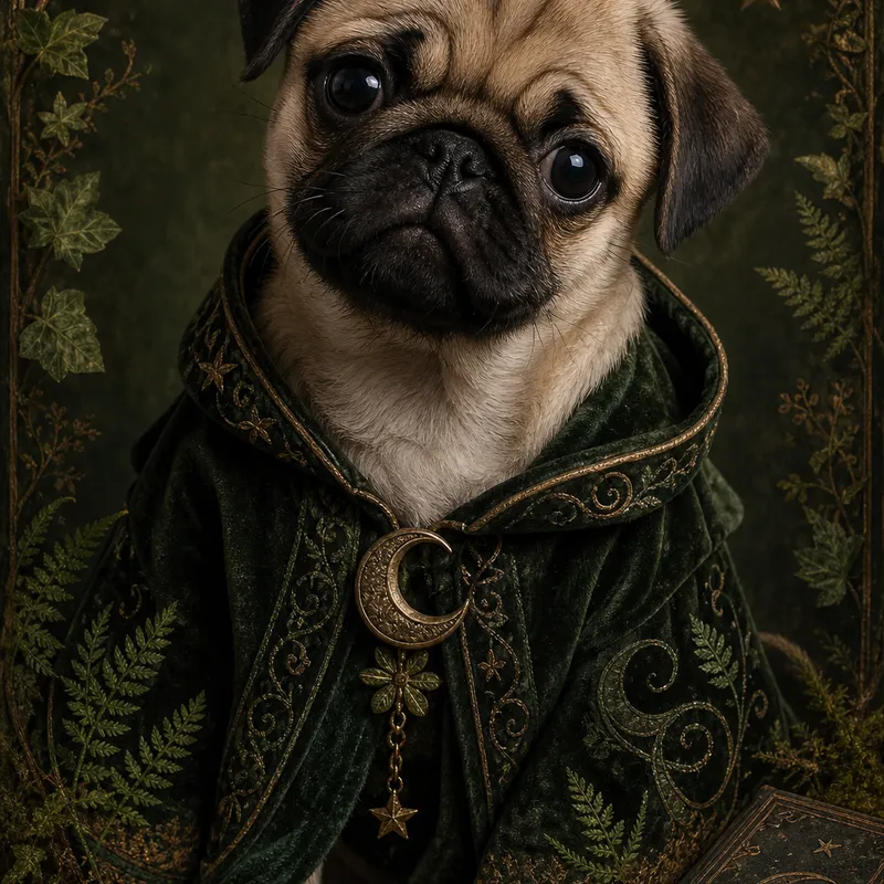 Pug portrait — studio canvas realism