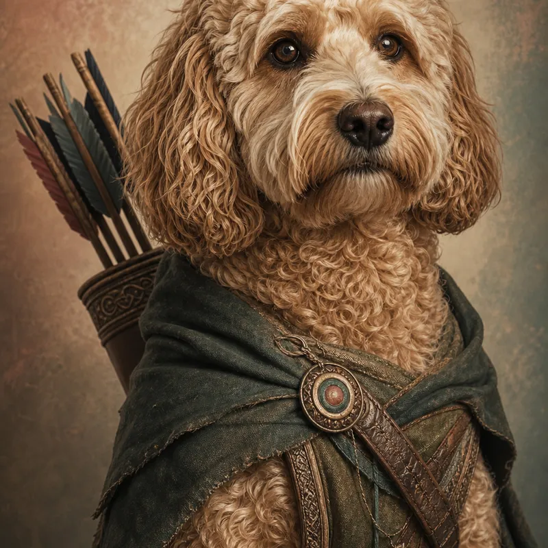 Cockapoo portrait — studio canvas realism