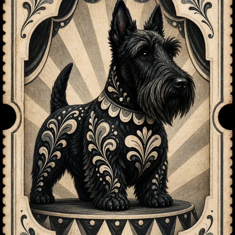 Scottish Terrier portrait — swedish dala horse painting
