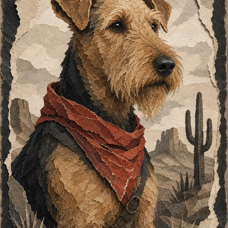 Airedale Terrier portrait — torn paper