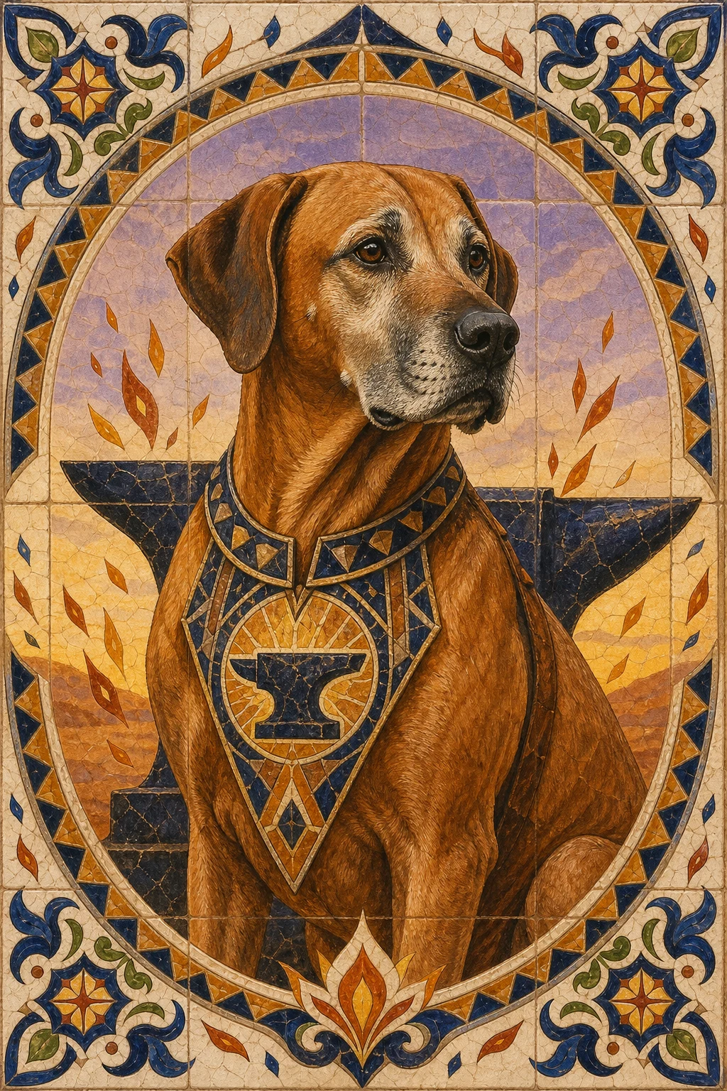 Jengo the Rhodesian Ridgeback — Tunisian Ceramic Tile pet portrait