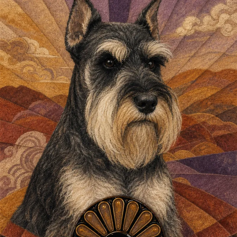 Miniature Schnauzer portrait — turkmen felt painting