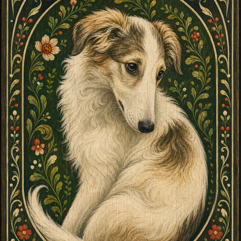 Borzoi portrait — ukrainian petrykivka folk paint